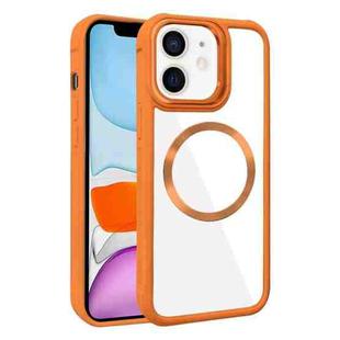 For iPhone 11 Plated CD Texture MagSafe Acrylic Hybrid TPU Phone Case(Orange)