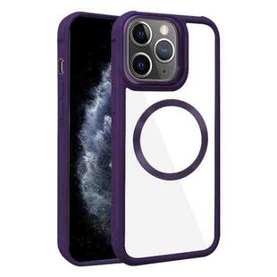 For iPhone 11 Pro Max Plated CD Texture MagSafe Acrylic Hybrid TPU Phone Case(Purple)