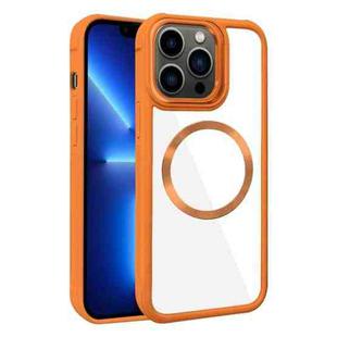 For iPhone 13 Pro Plated CD Texture MagSafe Acrylic Hybrid TPU Phone Case(Orange)