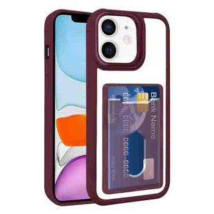 For iPhone 11 Electroplated Card Bag Acrylic Hybrid TPU Phone Case(Wine Red)