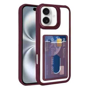 For iPhone 16 Electroplated Card Bag Acrylic Hybrid TPU Phone Case(Wine Red)