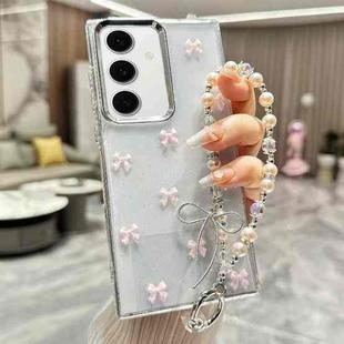 For Samsung Galaxy S24 5G Little Fresh Bow Bracelet Chain TPU Phone Case(Pink)