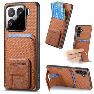 For Xiaomi 15 Carbon Fiber Card Bag Fold Stand Phone Case(Brown)