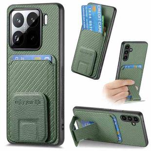 For Xiaomi 15 Carbon Fiber Card Bag Fold Stand Phone Case(Green)