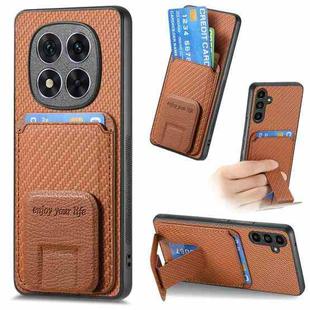 For Redmi Note 14 Pro+ 5G Carbon Fiber Card Bag Fold Stand Phone Case(Brown)