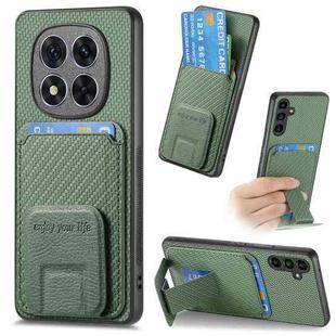 For Redmi Note 14 Pro+ 5G Carbon Fiber Card Bag Fold Stand Phone Case(Green)