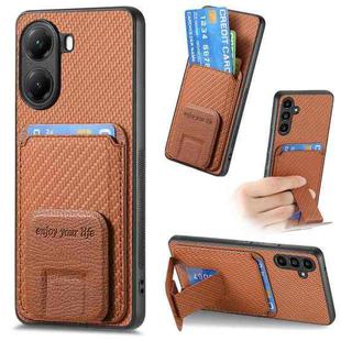 For Redmi Turbo 4 Carbon Fiber Card Bag Fold Stand Phone Case(Brown)