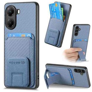 For Xiaomi Poco X7 Pro Carbon Fiber Card Bag Fold Stand Phone Case(Blue)