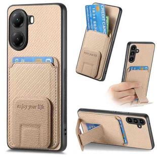 For Xiaomi Poco X7 Pro Carbon Fiber Card Bag Fold Stand Phone Case(Khaki)
