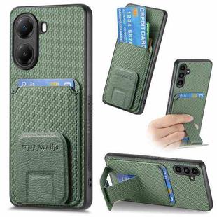 For Xiaomi Poco X7 Pro Carbon Fiber Card Bag Fold Stand Phone Case(Green)