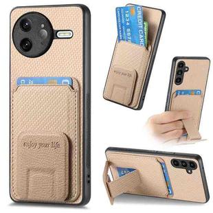For Redmi K80 Pro / Poco F7 Ultra Carbon Fiber Card Bag Fold Stand Phone Case(Khaki)