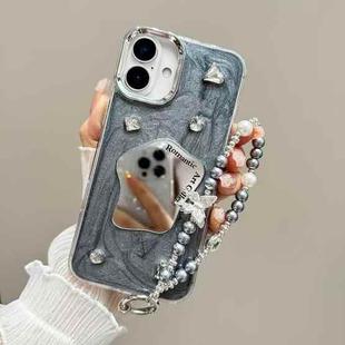 For iPhone 16 Plus Cream Mirror Bracelet Chain TPU Phone Case(Silver Gray)