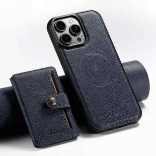 For iPhone 15 Pro Max Suteni H20 Cross-Grain MagSafe Horizontal Card Bag Back Phone Case(Blue)