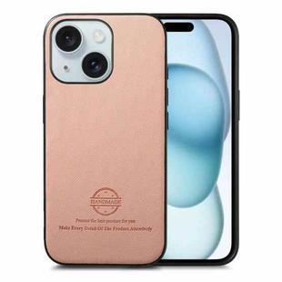 For iPhone 15 Twill Fabric Leather Skin Back Phone Case(Pink)