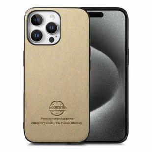 For iPhone 15 Pro Twill Fabric Leather Skin Back Phone Case(Khaki)