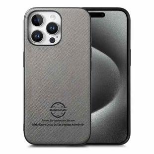 For iPhone 15 Pro Max Twill Fabric Leather Skin Back Phone Case(Gray)