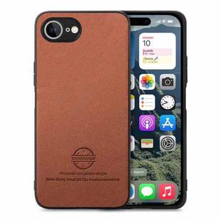 For iPhone 16e Twill Fabric Leather Skin Back Phone Case(Brown)
