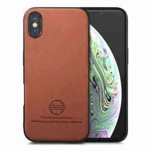 For iPhone X / XS Twill Fabric Leather Skin Back Phone Case(Brown)