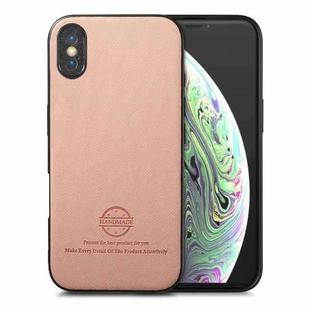For iPhone X / XS Twill Fabric Leather Skin Back Phone Case(Pink)