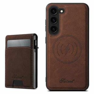 For Samsung Galaxy S24+ 5G Suteni H19 Litchi Texture 2-in-1 MagSafe Removable Card Case Back Phone Case(Brown)