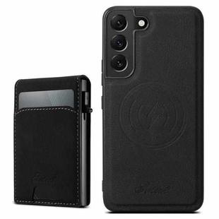For Samsung Galaxy S23+ 5G Suteni H19 Litchi Texture 2-in-1 MagSafe Removable Card Case Back Phone Case(Black)