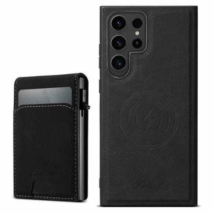 For Samsung Galaxy S25 Ultra 5G Suteni H19 Litchi Texture 2-in-1 MagSafe Removable Card Case Back Phone Case(Black)