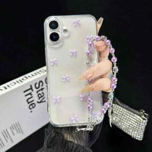 For iPhone 16 Plus Little Fresh Bow Bracelet Chain TPU Phone Case(Purple)