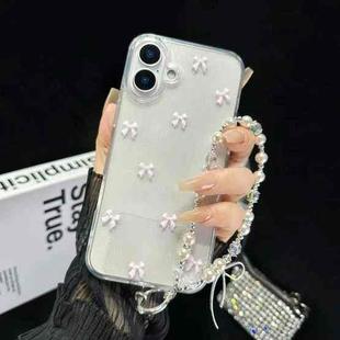 For iPhone 16 Little Fresh Bow Bracelet Chain TPU Phone Case(Pink)