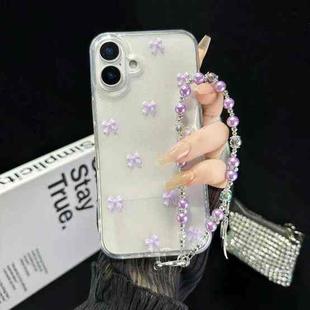 For iPhone 16 Little Fresh Bow Bracelet Chain TPU Phone Case(Purple)