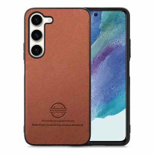 For Samsung Galaxy S21 FE 5G Twill Fabric Leather Skin Back Phone Case(Brown)