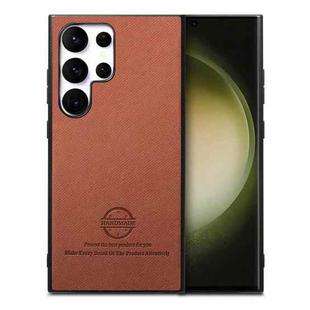 For Samsung Galaxy S23 Ultra 5G Twill Fabric Leather Skin Back Phone Case(Brown)