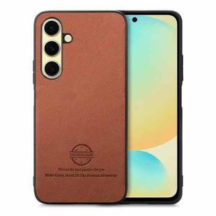For Samsung Galaxy S24 FE 5G Twill Fabric Leather Skin Back Phone Case(Brown)