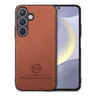 For Samsung Galaxy S25 5G Twill Fabric Leather Skin Back Phone Case(Brown)