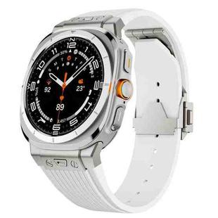 For Samsung Galaxy Watch Ultra 47mm Titanium Connector Silver Buckle Silicone Watch Band(White)