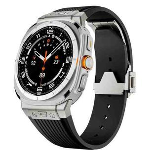 For Samsung Galaxy Watch Ultra 47mm Titanium Connector Silver Buckle Silicone Watch Band(Black)