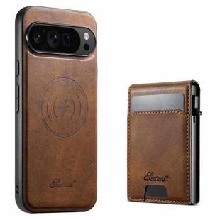 For Google Pixel 10 Pro XL Suteni H19 Oil Wax 2-in-1 MagSafe Removable Card Box Back Phone Case(Brown)