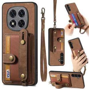 For Xiaomi Redmi Note 14 Pro+ 5G Retro Cross Wristband Wallet Leather Back Phone Case(Brown)