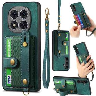 For Xiaomi Redmi Note 14 Pro+ 5G Retro Cross Wristband Wallet Leather Back Phone Case(Green)