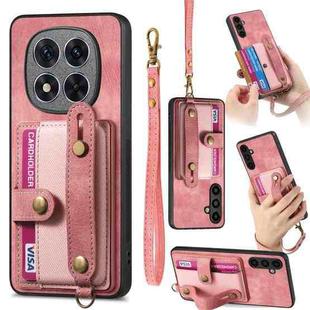 For Xiaomi Redmi Note 14 Pro+ 5G Retro Cross Wristband Wallet Leather Back Phone Case(Pink)