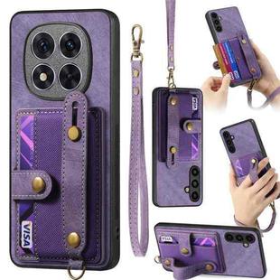 For Xiaomi Redmi Note 14 Pro+ 5G Retro Cross Wristband Wallet Leather Back Phone Case(Purple)