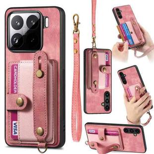 For Xiaomi 15 Retro Cross Wristband Wallet Leather Back Phone Case(Pink)
