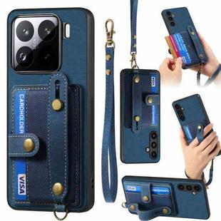 For Xiaomi 15 Retro Cross Wristband Wallet Leather Back Phone Case(Blue)