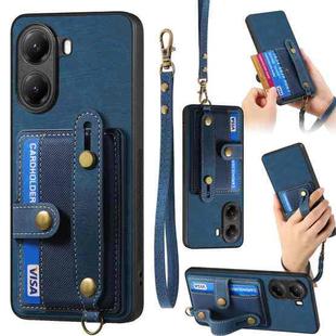 For Redmi Turbo 4 Retro Cross Wristband Wallet Leather Back Phone Case(Blue)