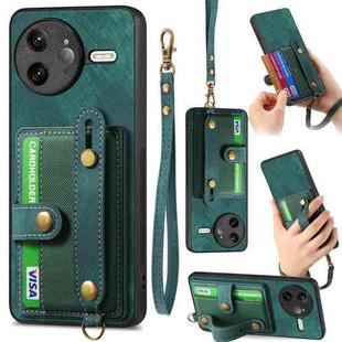 For Redmi K80 / Poco F7 Pro Retro Cross Wristband Wallet Leather Back Phone Case(Green)