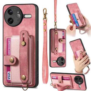 For Redmi K80 Pro / Poco F7 Ultra Retro Cross Wristband Wallet Leather Back Phone Case(Pink)