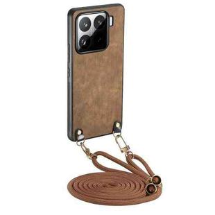 For Xiaomi 15 Vintage Leather PC Back Cover Phone Case with Crossbody Strap(Brown)