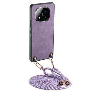 For Xiaomi Redmi Note 14 Pro+ 5G Vintage Leather PC Back Cover Phone Case with Crossbody Strap(Purple)