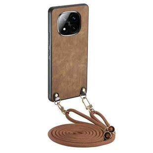For Xiaomi Redmi Note 14 Pro+ 5G Vintage Leather PC Back Cover Phone Case with Crossbody Strap(Brown)