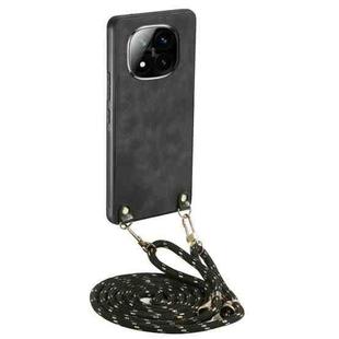 For Xiaomi Redmi Note 14 Pro+ 5G Vintage Leather PC Back Cover Phone Case with Crossbody Strap(Black)