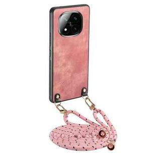 For Xiaomi Redmi Note 14 Pro 5G Vintage Leather PC Back Cover Phone Case with Crossbody Strap(Pink)